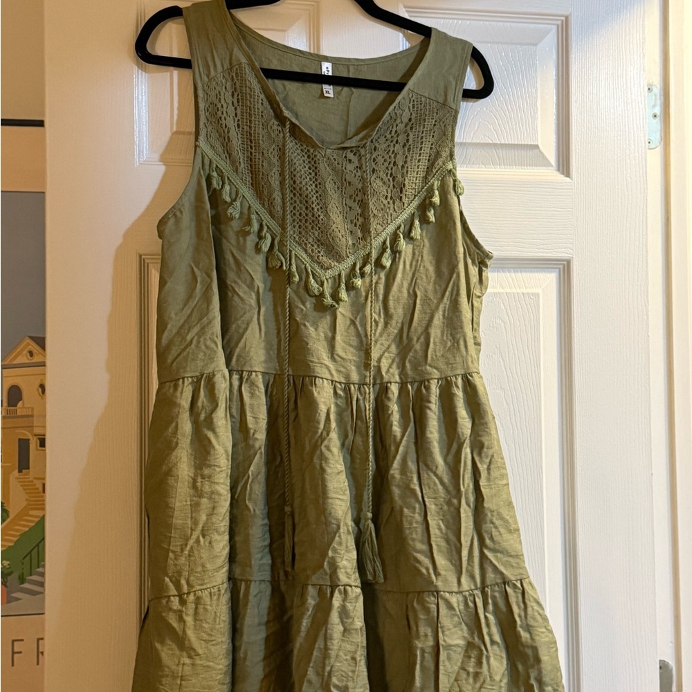 ePretty Green Ruched V-Neck Sundress